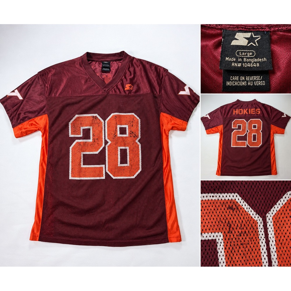 Virginia Tech Hokies Jersey Mens Large #28 Football Mesh Maroon Orange